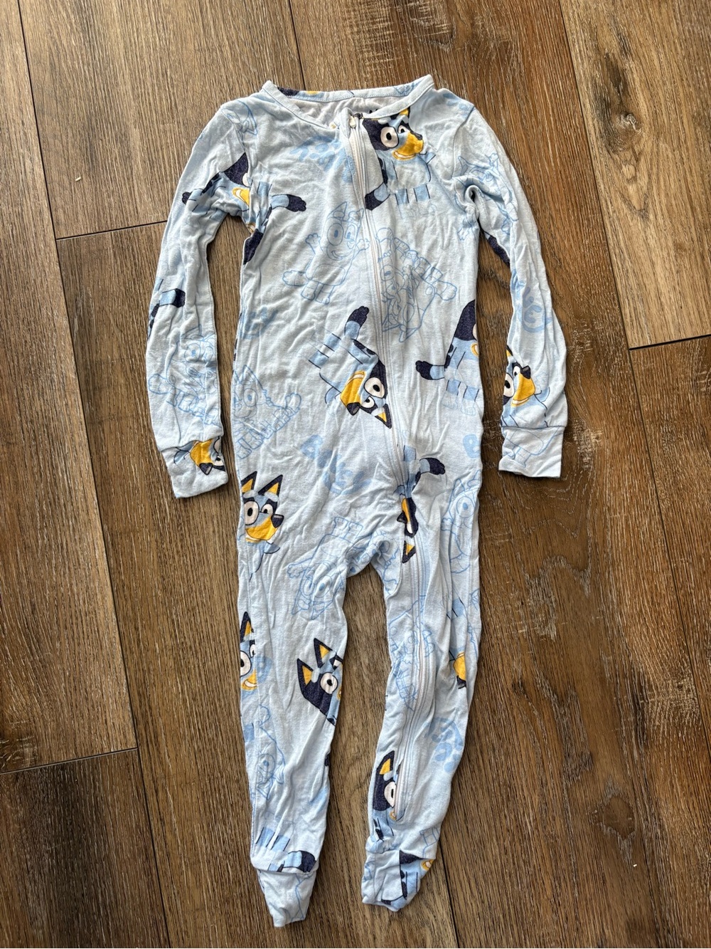 Light Blue Kids Character Zip-Front One-Piece Pajamas bamboo